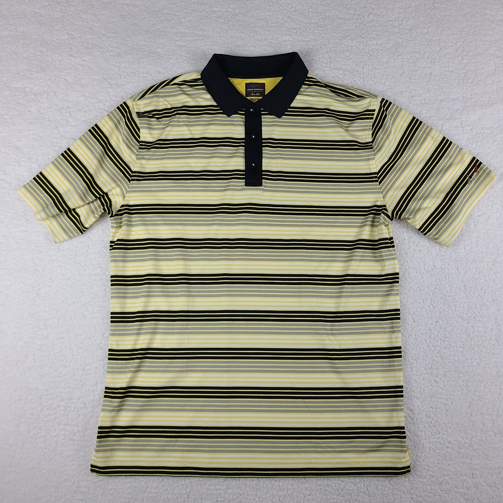 Greg Norman Polo Shirt Mens Large Striped Play Dry Performance Tasso Elba